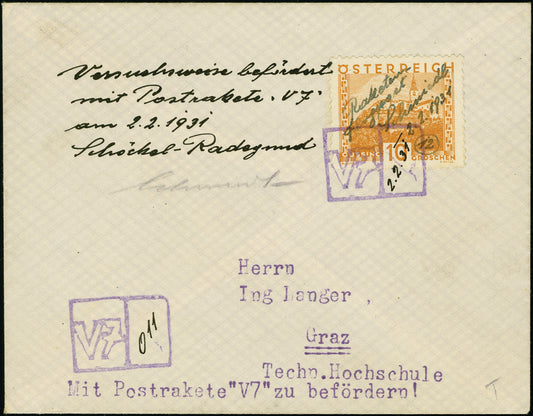 AUSTRIA, 1931, February 2, Schmiedl V7 experimental rocket (Hopferwieser FS-08b)