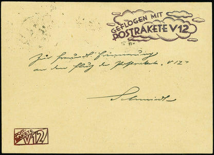 AUSTRIA, 1932, Schmiedl experimental rocket V12 from May28th, postal stationery car; HopferwieserFS -15a