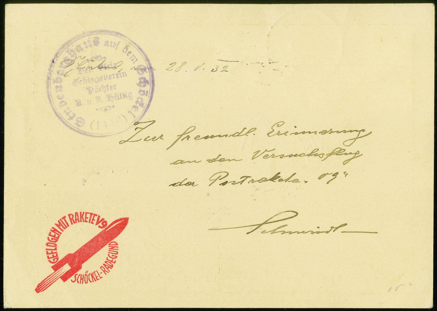 AUSTRIA, 1932, Schmiedl experimental rocket V9 from May28th, postal stationery card Hopferwieser; FS -13a;