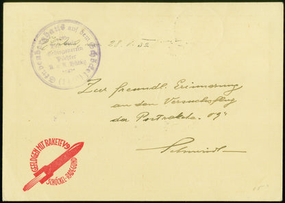 AUSTRIA, 1932, Schmiedl experimental rocket V9 from May28th, postal stationery card Hopferwieser; FS -13a;