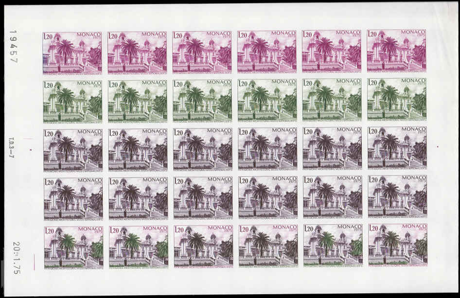MONACO (1975) Slania.  Villa Sauber by Charles Garnier  Yvert 1016 Scott 974 Trial Color Proofs in full sheet of 30 Proofs.