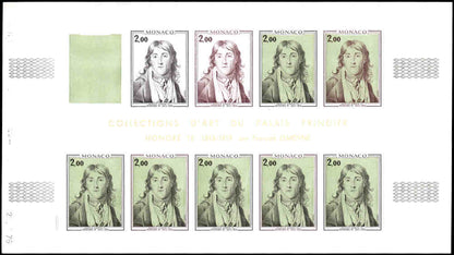 MONACO (1976) Slania. Princes. Paintings. Yvert 1065-6  Scott 1035-6 Trial Color Proofs in full sheets of 10.