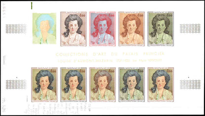 MONACO (1976) Slania. Princes. Paintings. Yvert 1065-6  Scott 1035-6 Trial Color Proofs in full sheets of 10.