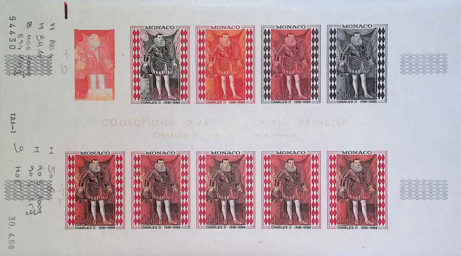 MONACO (1968) Princes.  Yvert 770-1.  Scott 710-1.  Trial Color Proofs in full sheets of 10.