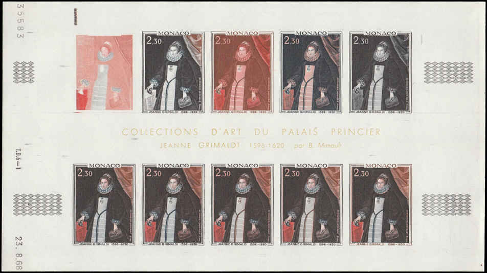 MONACO (1968) Princes.  Yvert 770-1.  Scott 710-1.  Trial Color Proofs in full sheets of 10.