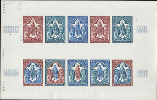 MONACO (1970) Red-Cross Yvert 818  Scott 767 Trial Color Proofs in full sheet of 10.