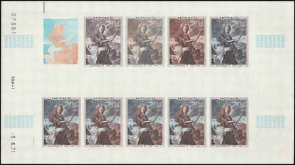 MONACO (1972) Paintings. Princes. Yvert 874-5  Scott 813-4 Trial Color Proofs in full sheets of 10.