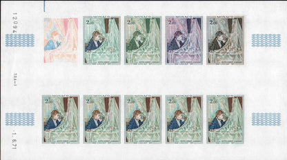 MONACO (1972) Famous Paintings  Yvert 877-8  Scott 815-6  Trial Color Proofs in full sheets of 10.