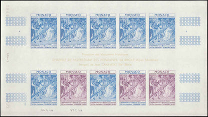 MONACO (1972) Art. Frescoes by Canavesio.  Yvert 905-9  Scott 855-9 Trial Color Proofs in five full sheets of 10.