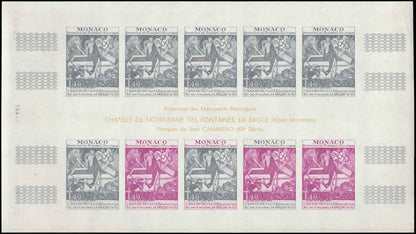 MONACO (1972) Art. Frescoes by Canavesio.  Yvert 905-9  Scott 855-9 Trial Color Proofs in five full sheets of 10.